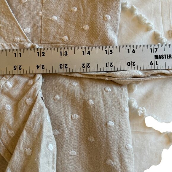 WAYF Womens L Ruffle Wrap Dress Polka Dot Linen Summer Classic Minimalist - Picture 11 of 14